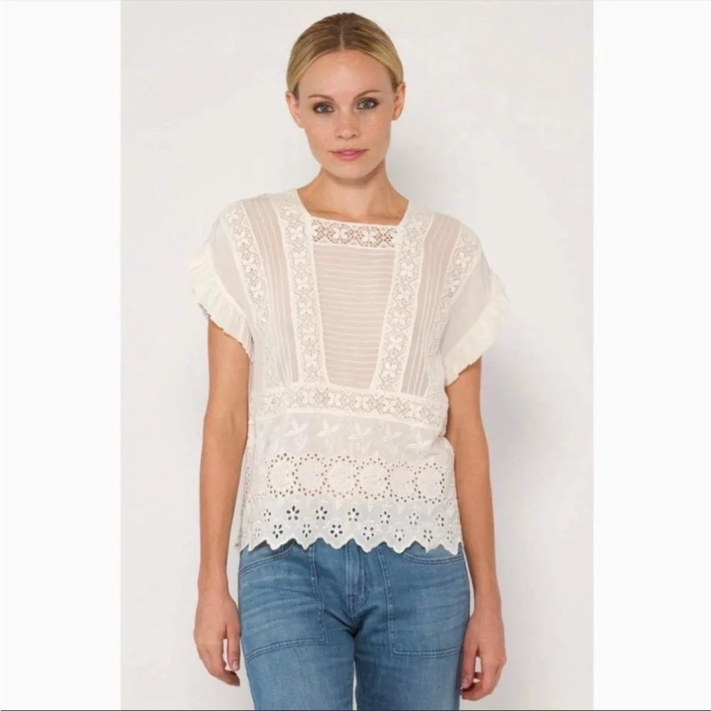 Ulla Johnson Adrienne Scalloped  Silk Eyelet Victorian Blouse Off White Size 2 - Picture 16 of 16